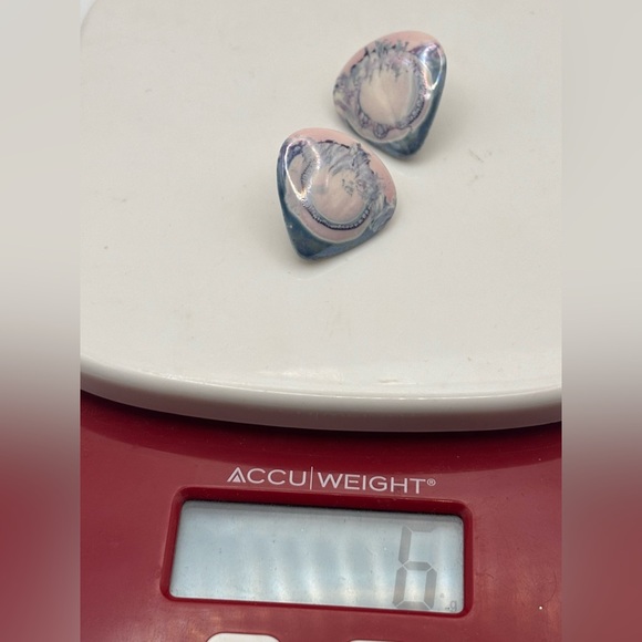 Artistic Pink and Blue Ceramic Brooch and Earrings Set - Picture 6 of 10